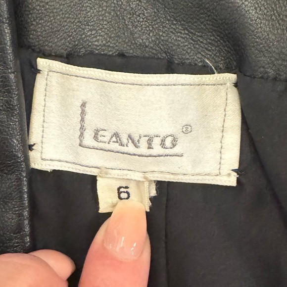 Vintage Leanto 80s Crop Blazer Tuxedo Jacket Black with Leather Detail size 5/6 - Picture 14 of 15